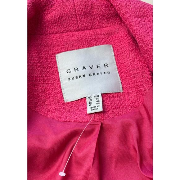 QVC Susan Graver Tweed Shawl Collar Blazer w/ Fray Trim Pink&White NWOT Size 18W - Picture 6 of 10
